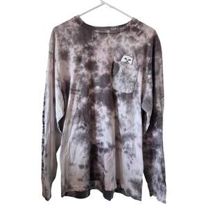 RipnDip Mens Lord Nermal Tie Dye Pocket  Long Sleeve Tee Size Large Gray